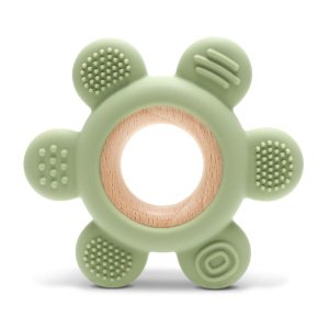 Μασητικό Σιλικόνης και Ξύλου Οξιάς Flower Natural Fresh Green Lorelli