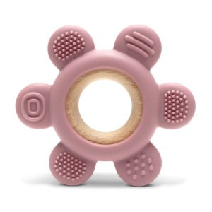 Μασητικό Σιλικόνης και Ξύλου Οξιάς Flower Natural Deep Pink Lorelli