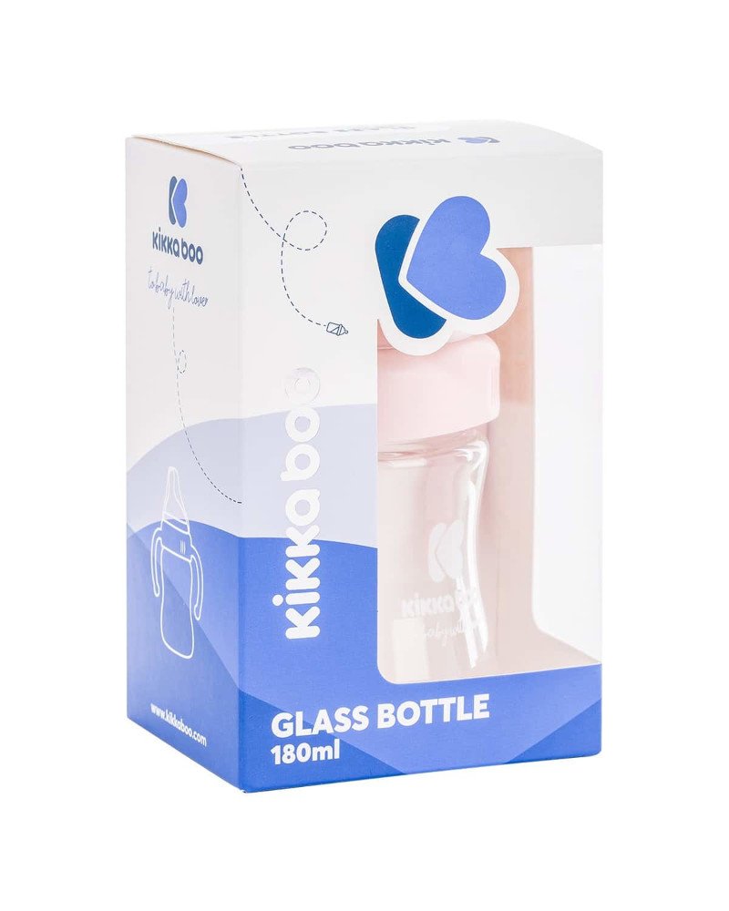Μπιμπερό Γυάλινο με Λαβές 180ml Kikka Boo Pink - Image 3