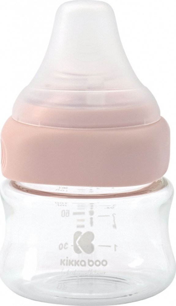 Μπιμπερό με Θηλή Σιλικόνης Γυάλινο 100ml Kikka Boo Pink