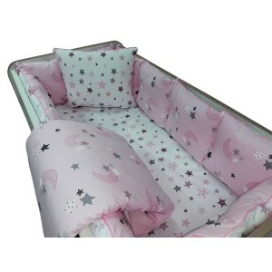 Σετ προίκα κούνιας 60x120cm Beboulino Pink Moon Stars