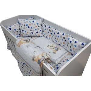 Σετ προίκα κούνιας 70x140cm Beboulino Bear Hearts Blue