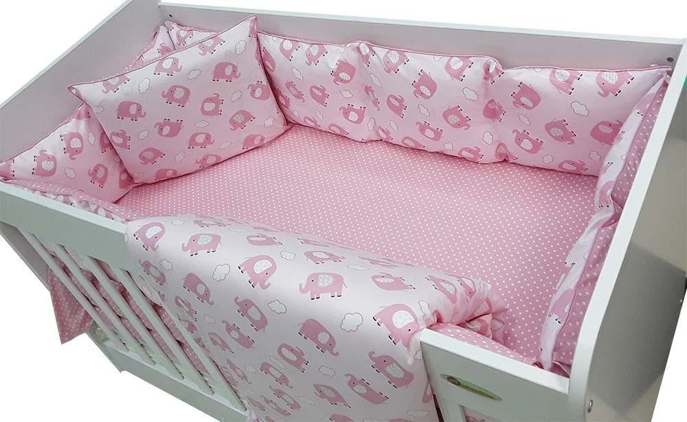 Σετ προίκα κούνιας 60x120cm Beboulino Baby Pink Elephant