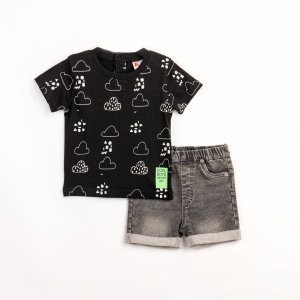 Σετ Μπλούζα με Βερμούδα Jean Black Allover Grey Jean Funky