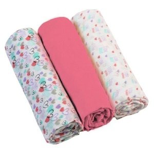 Σετ Πάνες Μουσελίνες 3τμχ 70x70cm BabyOno Hearts Pink BN348/