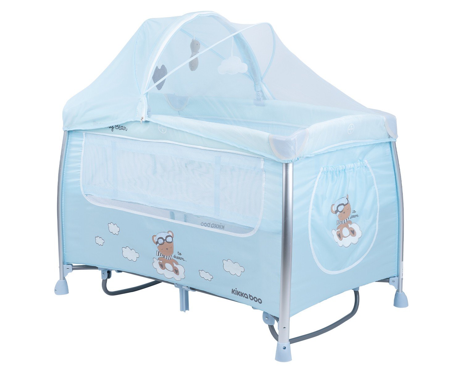 Παρκοκρέβατο 2 Επιπέδων με Λίκνισμα Dreamy Bear Kikka boo Mint/Blue 2022