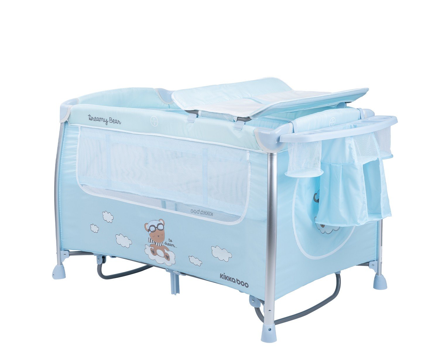 Παρκοκρέβατο 2 Επιπέδων με Λίκνισμα Dreamy Bear Kikka boo Mint/Blue 2022 - Image 3
