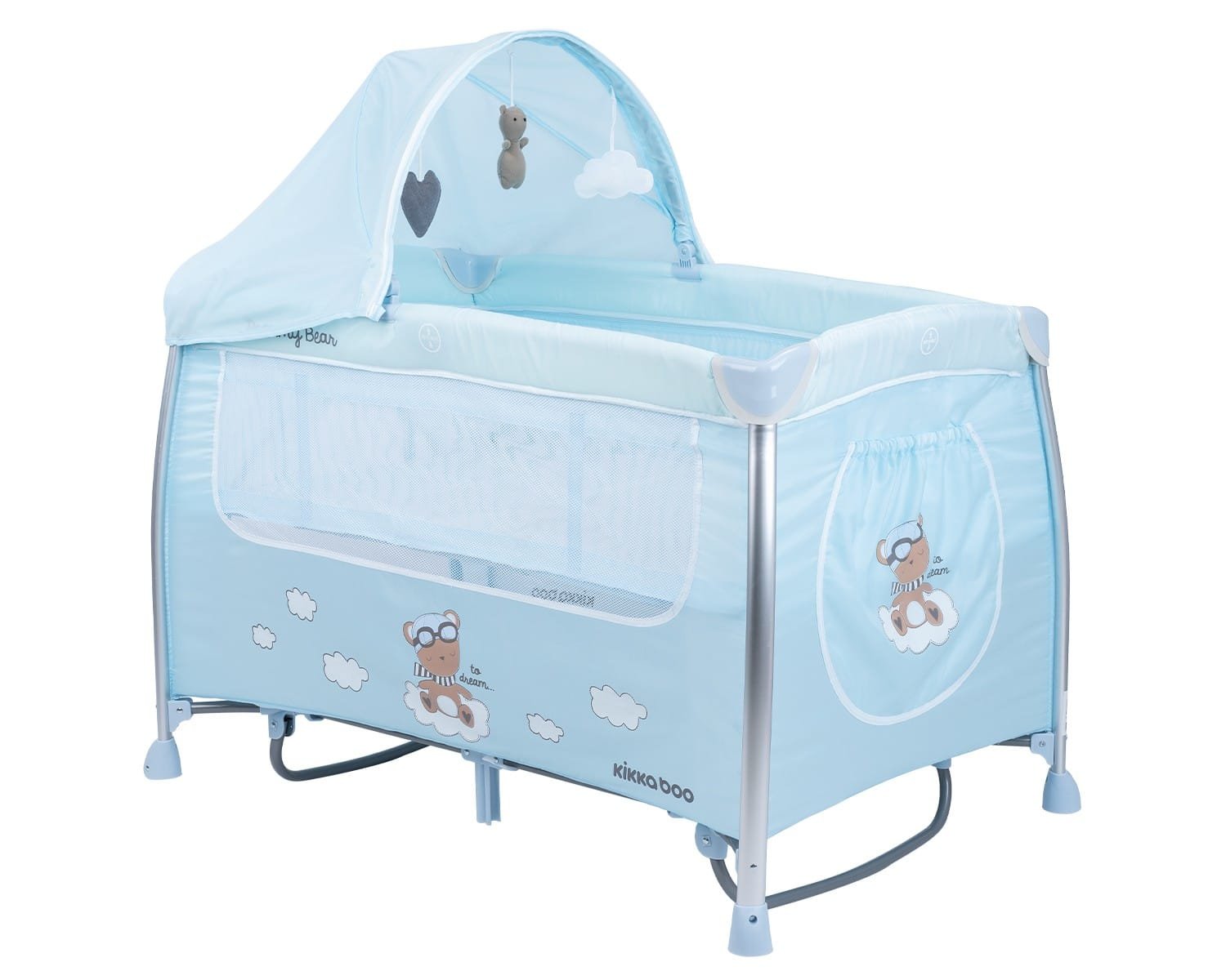 Παρκοκρέβατο 2 Επιπέδων με Λίκνισμα Dreamy Bear Kikka boo Mint/Blue 2022 - Image 5