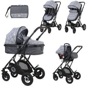 Πολυκαρότσι Μετατρεπόμενο 3σε1 με Car Seat 0-13kg Sena Lorelli Grey Squared