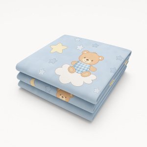 Παπλωματοθήκη Βαμβακερή 100x130cm Beboulino Blue Bear Stars