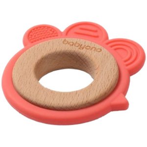 Ορθοδοντικό Μασητικό Σιλικόνης με Ξύλο Flower Babyono Orange 1075/