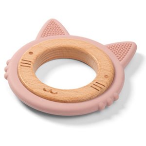 Ορθοδοντικό Μασητικό Σιλικόνης με Ξύλο Kitten Babyono Pink 1076/