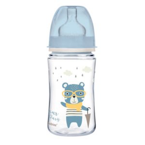 Πλατύ Μπουκάλι Κατά των Κολικών 240ml +3m Bonjour Canpol Blue 35/