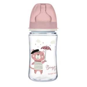 Πλατύ Μπουκάλι Κατά των Κολικών 240ml +3m Bonjour Canpol Pink 35/