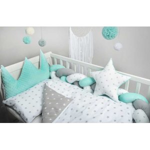 Πάντα Πλεξούδα 160cm με Μαξιλάρι Mint White Grey Stars