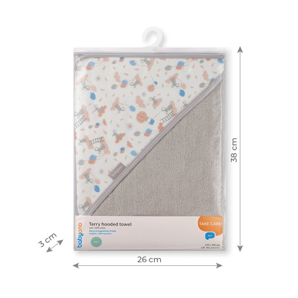 Πετσέτα με Κουκούλα Terry 100x100cm Babyono Grey 1552/ - Image 4
