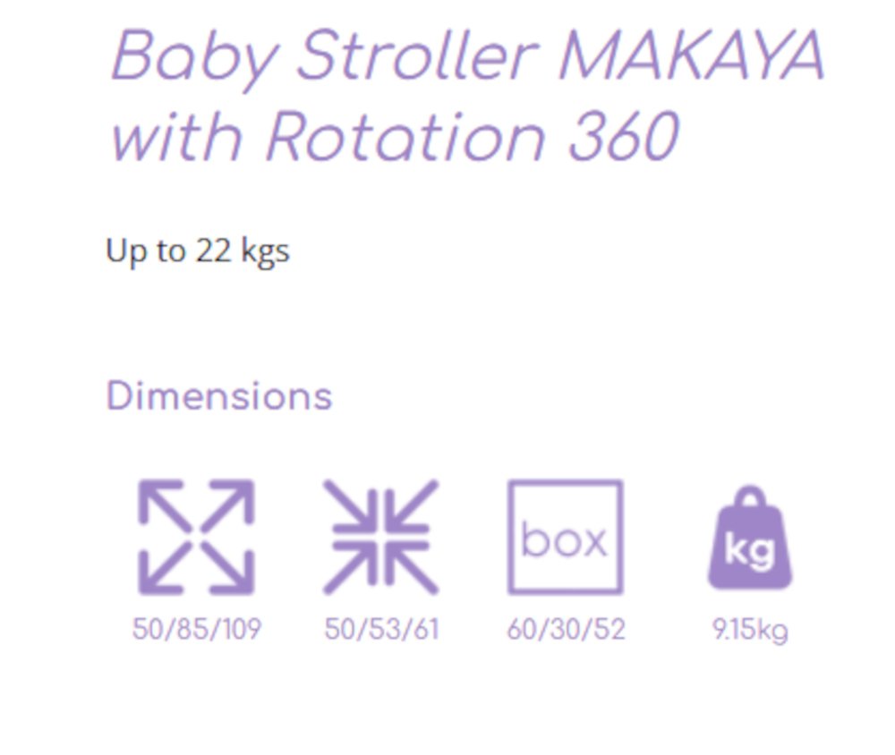 Παιδικό Καρότσι Περιστρεφόμενο 360° έως 22kg Makaya Lorelli Black - Image 6