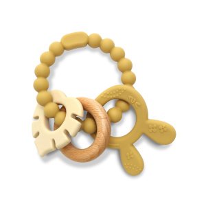 Μασητικό Σιλικόνης και Ξύλου Οξιάς Rabbit Natural Yellow Lorelli
