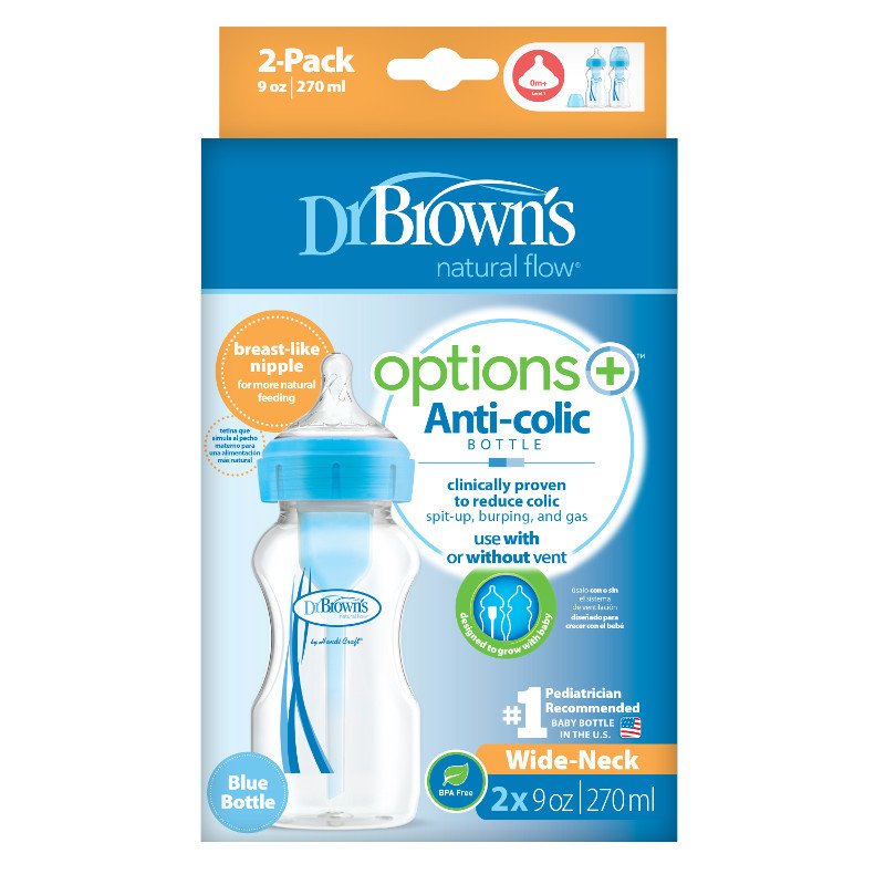 Μπιμπερό Σετ 2τμχ με Φαρδύ Λαιμό 270ml Dr. Brown's Blue WB - Image 2