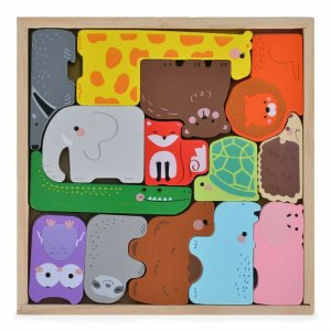 Puzzle Σφηνώματα 14τμχ Ξύλινο Ζωάκια Moni Ecotoys 3002