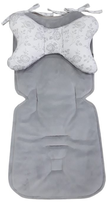 Στρώμα Καροτσιού 2 Όψεων με Μαξιλάρι For Baby Beboulino White Grey Roses - Image 2