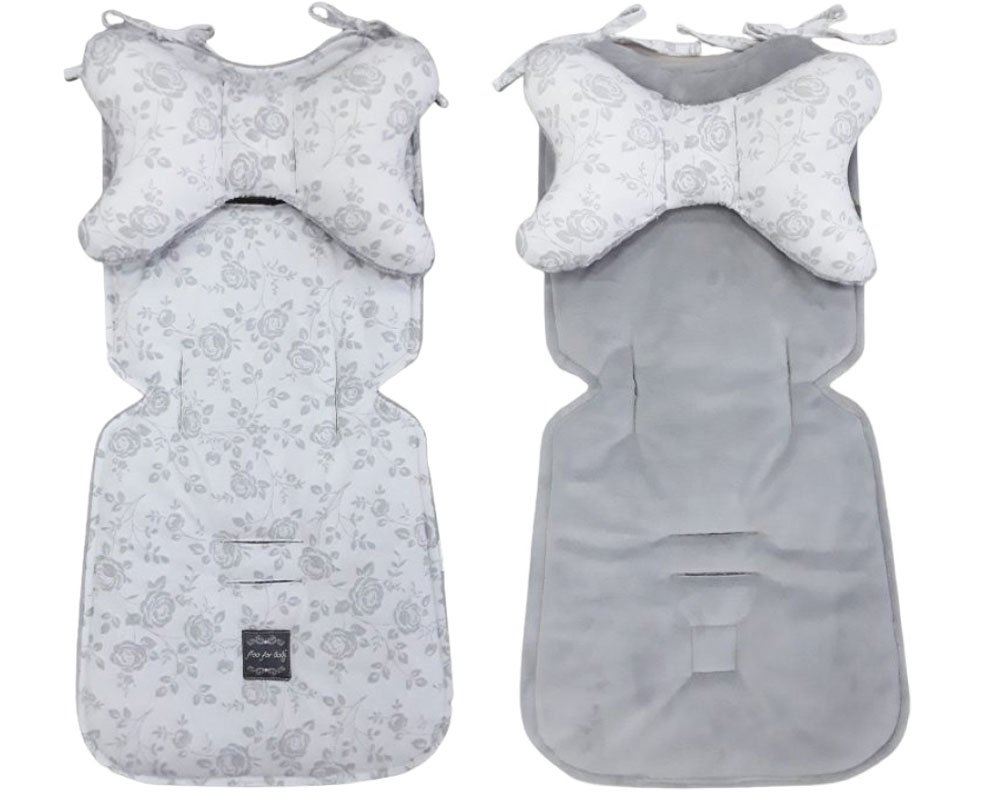Στρώμα Καροτσιού 2 Όψεων με Μαξιλάρι For Baby Beboulino White Grey Roses