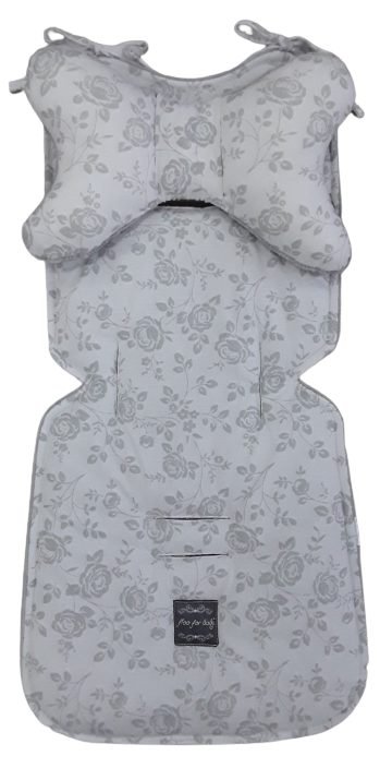 Στρώμα Καροτσιού 2 Όψεων με Μαξιλάρι For Baby Beboulino White Grey Roses - Image 3
