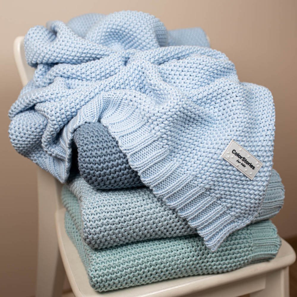 Κουβέρτα Πλεκτή Βαμβακερή 75x90cm Leo Color Baby Blue - Image 3