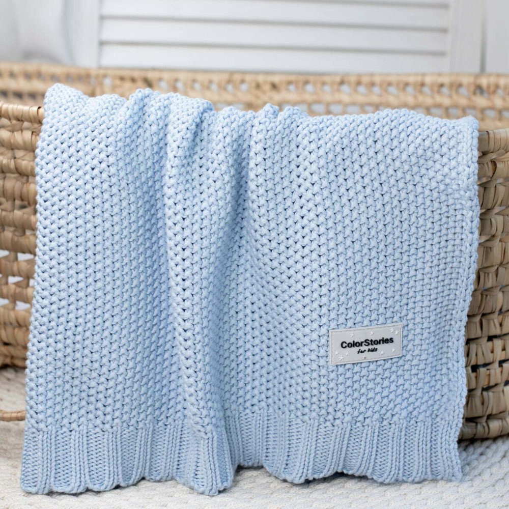 Κουβέρτα Πλεκτή Βαμβακερή 75x90cm Leo Color Baby Blue - Image 4