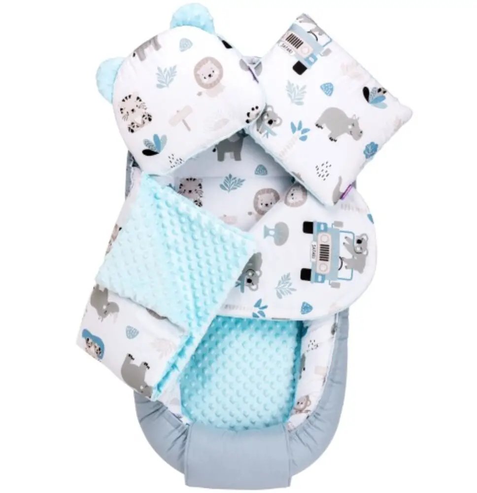 Σετ Φωλιά Διπλής Όψεως 55x100cm Minky Blue Safari