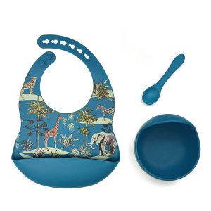 Σαλιάρα Σιλικόνης με Μπωλ και Κουτάλι Blue Jungle Beboulino