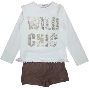 Μπλουζάκι Μακρυμάνικο με Σορτσάκι White Brown Wild Chic