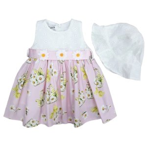 Φόρεμα Αμάνικο με Καπελάκι Pink Yellow