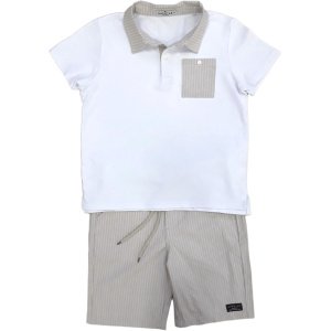Μπλούζα Τύπου Polo με Βερμούδα White Cream