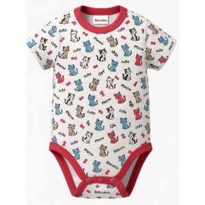 Κορμάκι Κοντομάνικο Φανελένιο Cute Cat Beboulino White Fuchsia