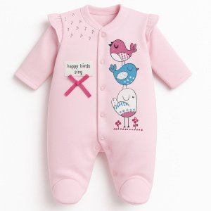 Βρεφικό Φορμάκι Μακρυμάνικο Happy Birds Beboulino Pink
