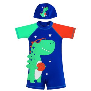 Σετ Ολόσωμο Μαγιό & Σκούφος Beboulino Blue Dino