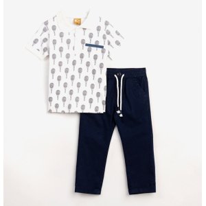 Σετ Μπλούζα Πόλο με Παντελόνι White Allover Blue Funky