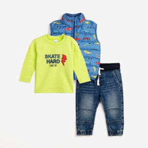 Σετ Βρεφικό με Αμάνικο 3τμχ Smurf Blue Allover Lemon Blue Funky