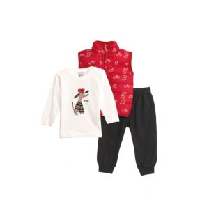 Σετ Βρεφικό με Αμάνικο 3τμχ Red Allover Ecru Black Funky
