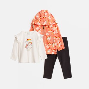 Σετ Βρεφικό με Jacket 3τμχ Σομόν Allover Εκρού Ανθρακί Funky