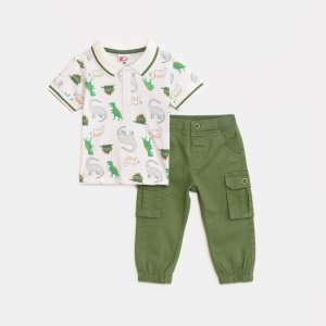 Μπλούζα Polo με Παντελόνι Σταθερό Λευκό Allover Hedge Green Funky