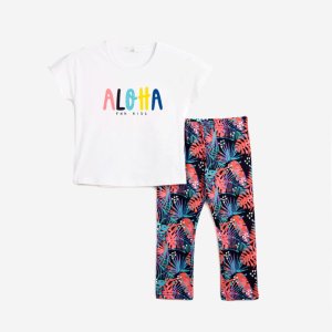 Μπλούζα με Κολάν Κάπρι Λευκό Μπλέ Allover Funky