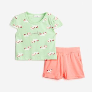 Μπλουζάκι με Σορτσάκι Spring Green Allover Φωσφορούχο Σομόν Funky