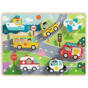 Puzzle Σφηνώματα 9τμχ Ξύλινο Chunky Μέσα Μεταφοράς Tooky Toys TH